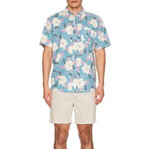 Faherty Mens Short Sleeve Breeze Shirt Button Up Summer Sky Hawaiian Medium‎